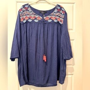 NWT ULLA POPKEN 16/18 Blue Embroidered Tunic